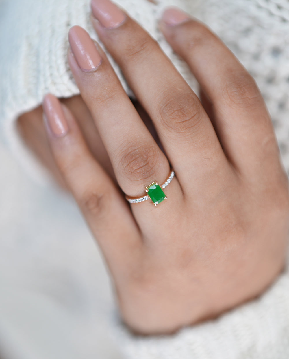 Green Stone Ladies Diamond Ring