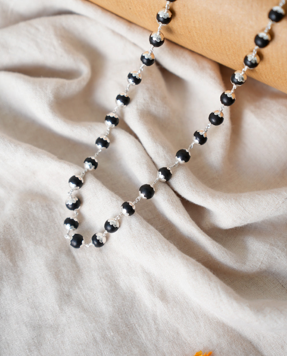 Original Silver karungali 7mm Mala With Cup (Including Silver Beads) 63 BEADS