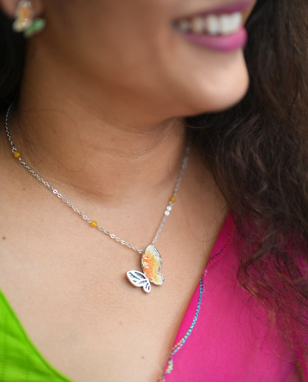 Silver Yellow Butterfly necklace