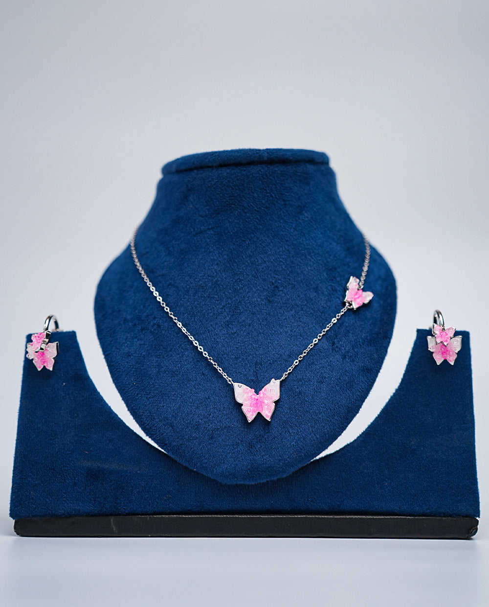 Pink Silver Butterfly Necklace