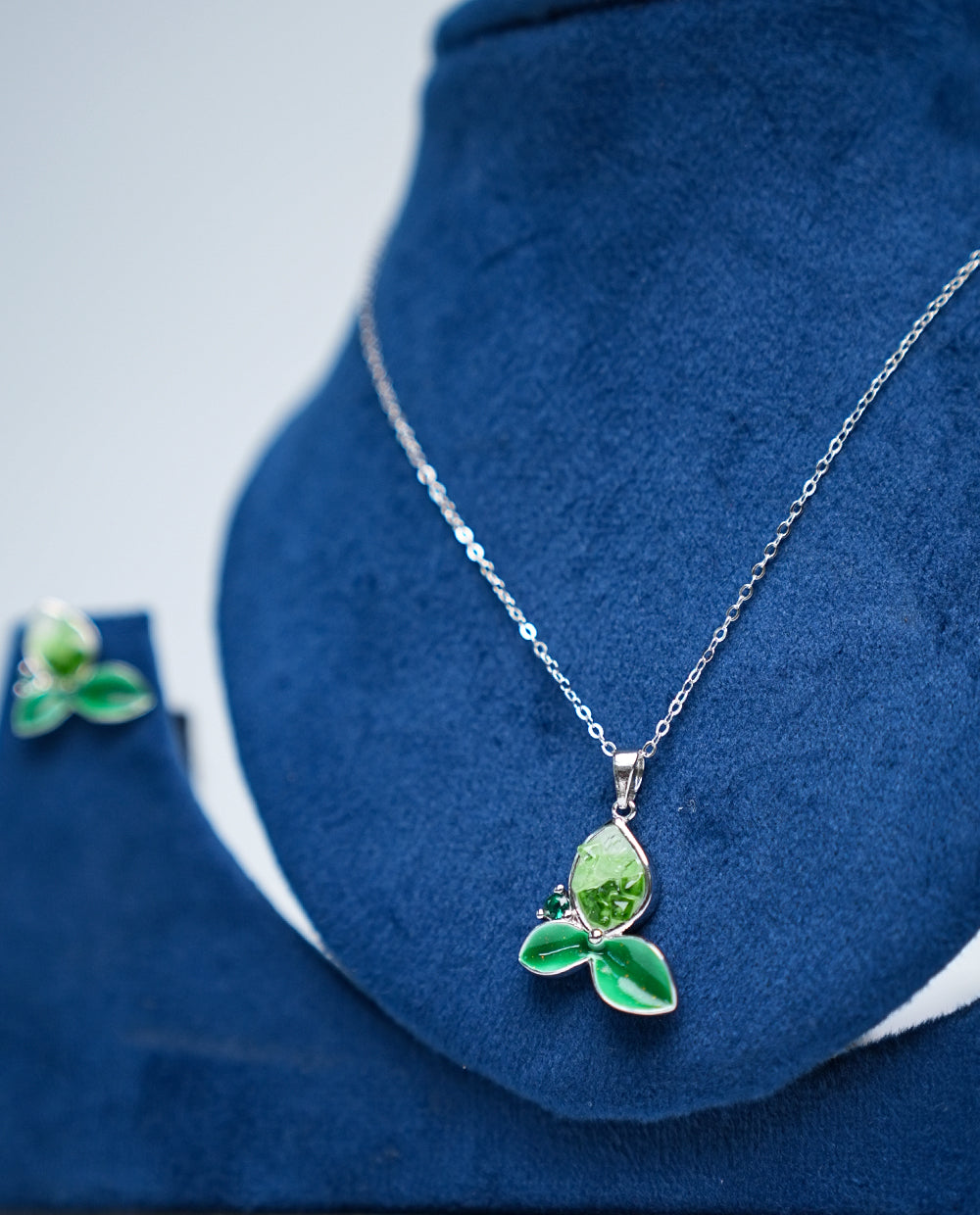Silver Green Butterfly Necklace