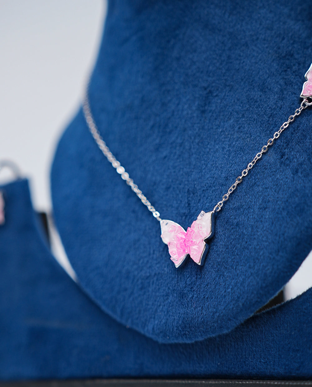 Pink Silver Butterfly Necklace
