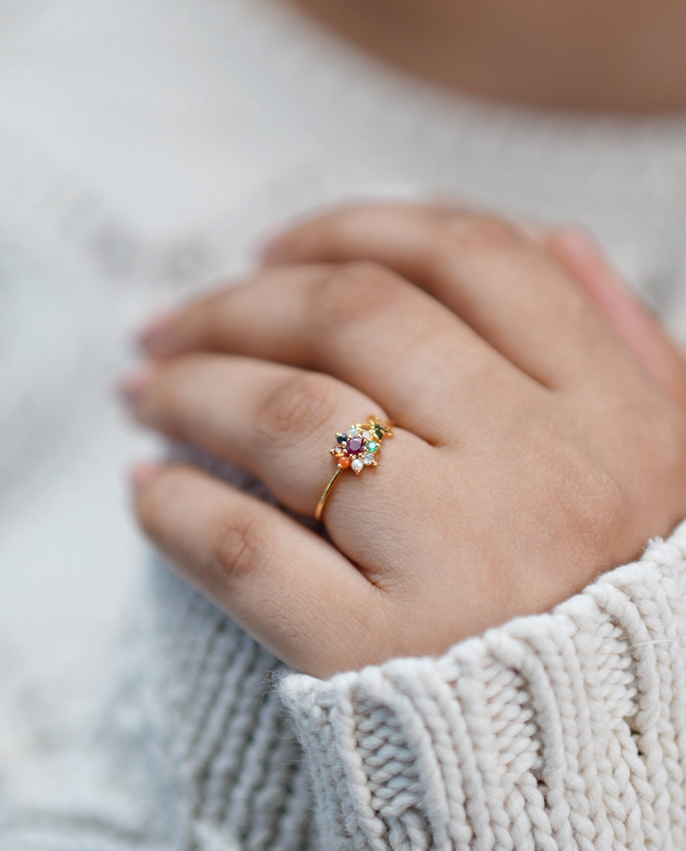 Ladies Diamond Navaratna Ring