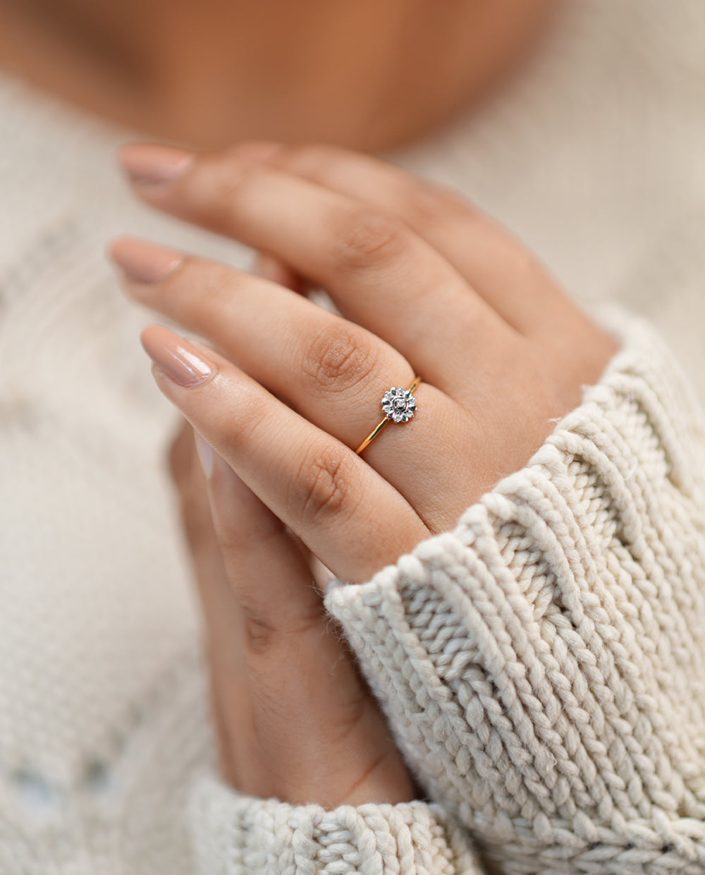 Ladies Diamond Ring Studded With 7 Natural Diamonds-18k