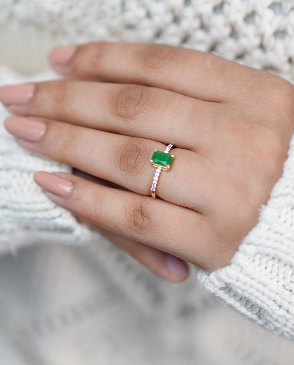 Green Stone Ladies Diamond Ring