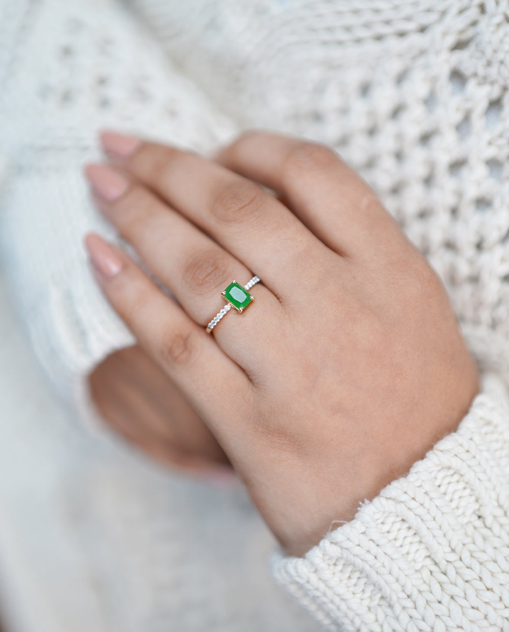 Green Stone Ladies Diamond Ring