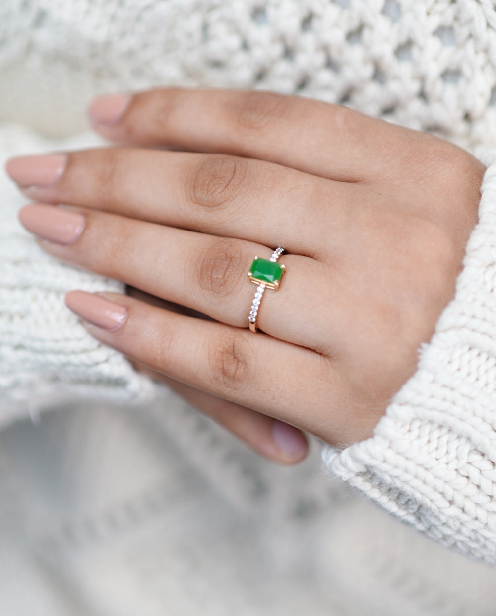 Green Stone Ladies Diamond Ring