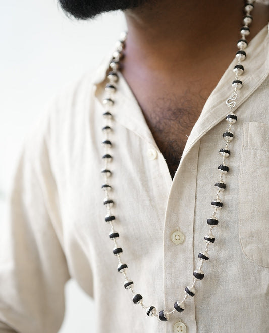 Original Silver karungali 7mm Mala With Cup (Including Silver Beads) 63 BEADS