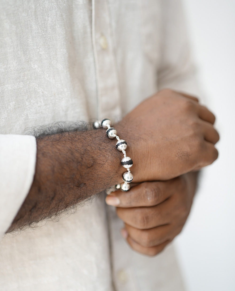 Original Silver karungali Bracelet 7mm (Including Silver Beads)