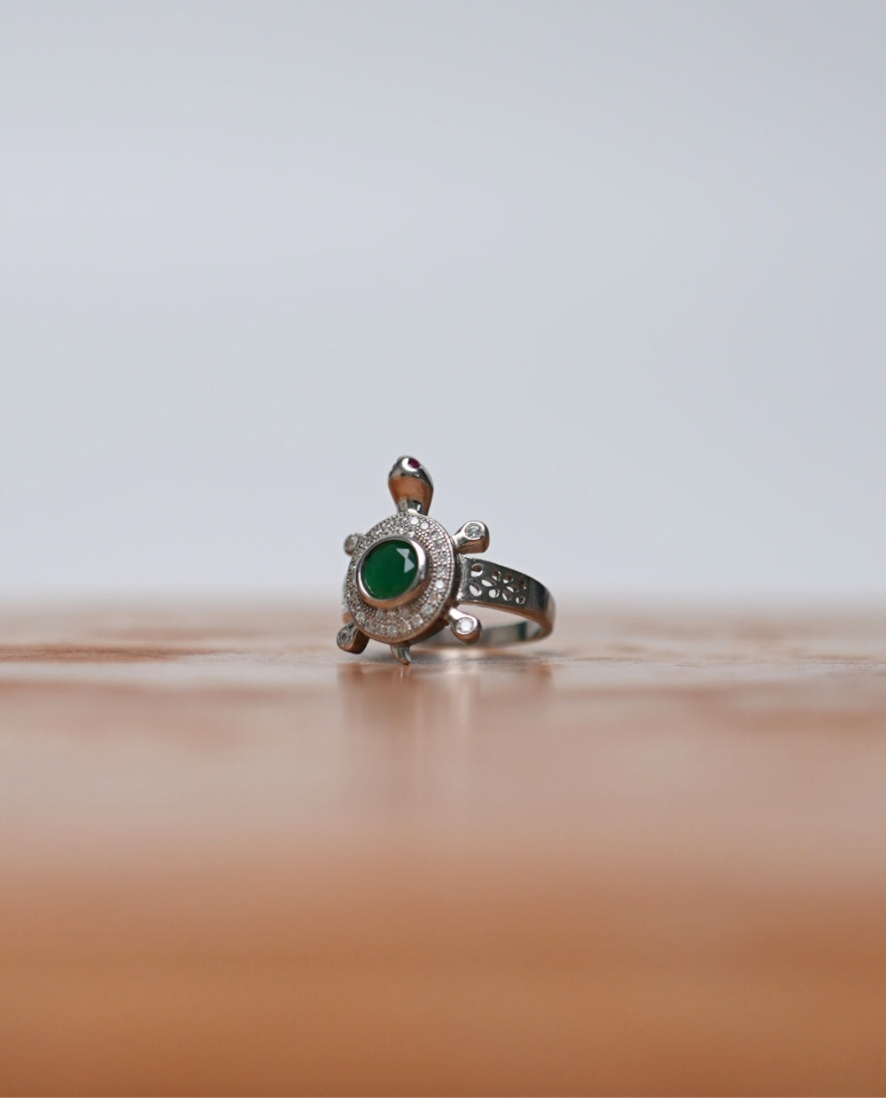 Silver Green Stone Tortoise Ring -925 Silver