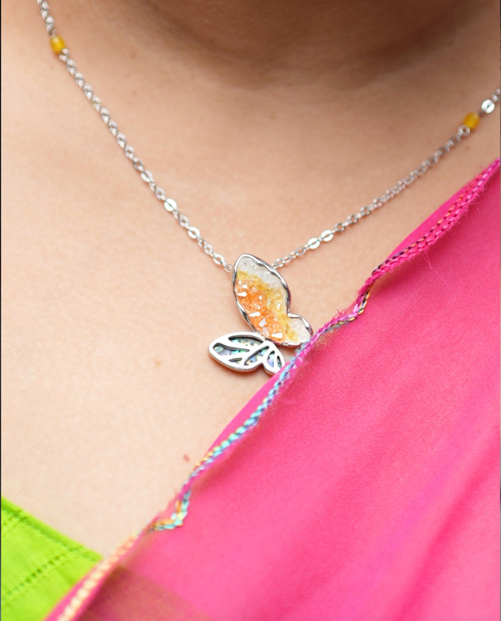 Silver Yellow Butterfly necklace