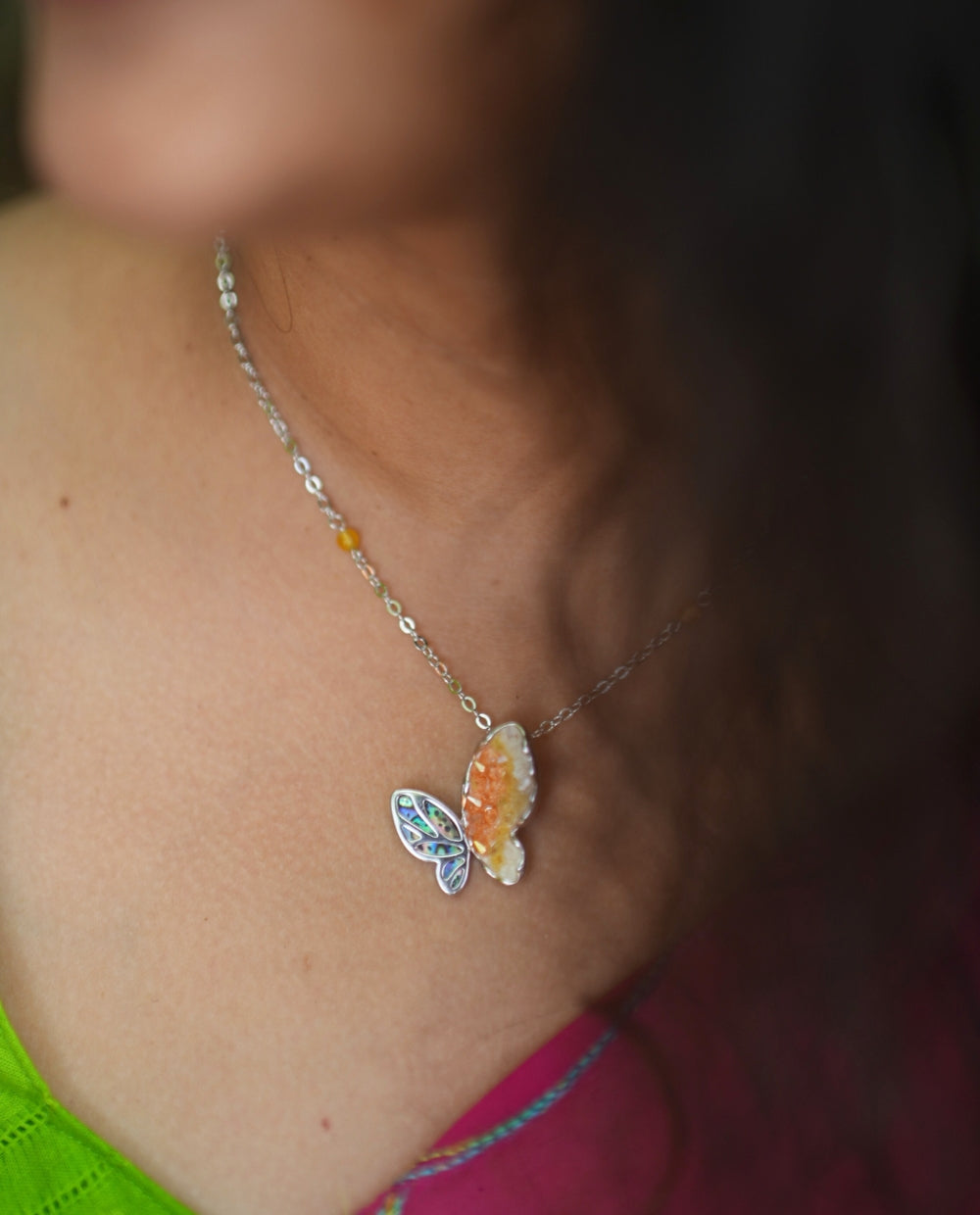 Silver Yellow Butterfly necklace
