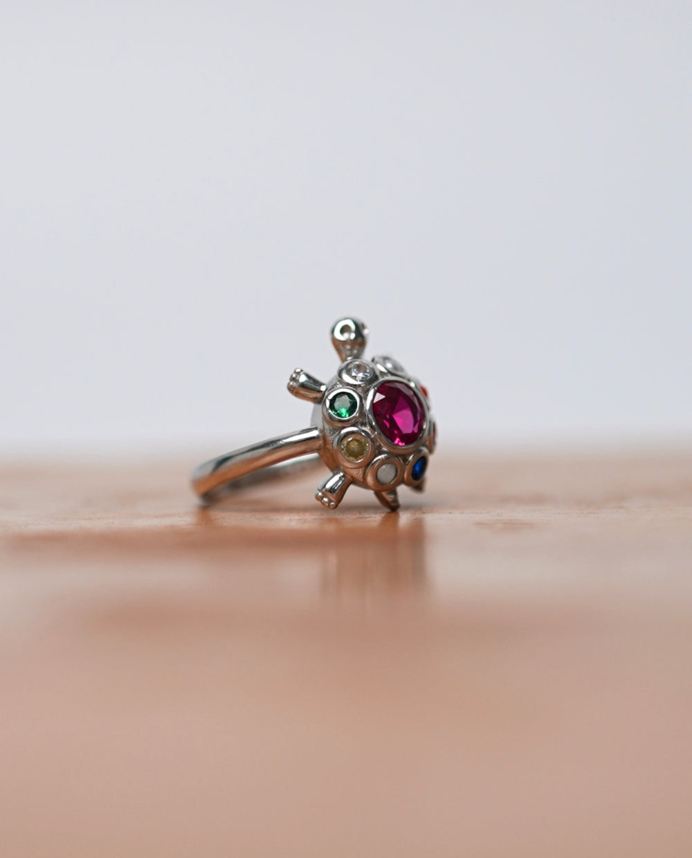 Silver Navaratna Model Tortoise Ring|Aama Mothiram