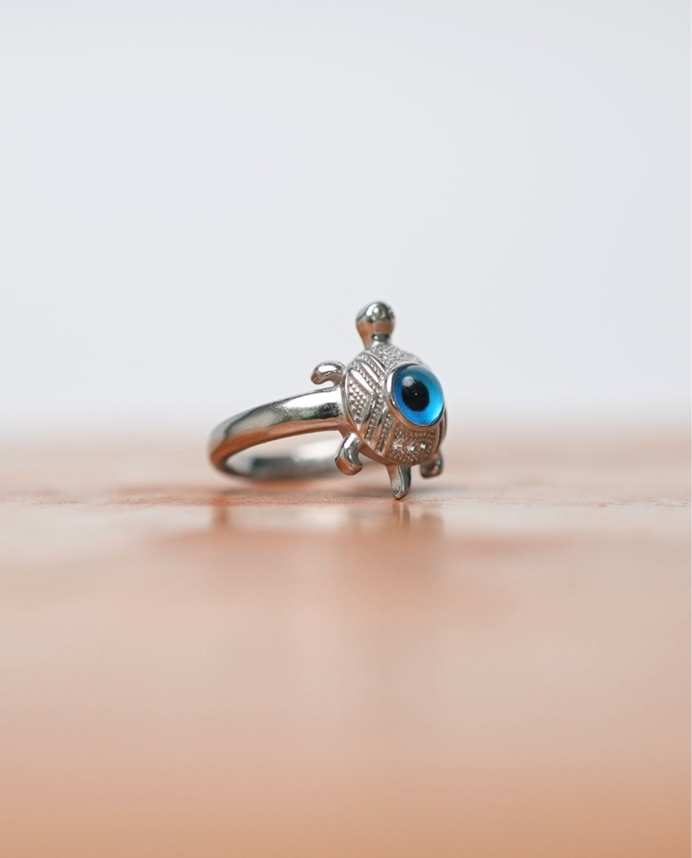 Silver Tortoise Evil Eye Ring